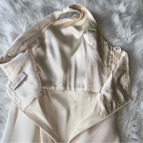 Tony Hamaway One Shoulder Silk Satin Organza Mermaid Style Wedding Gown Size 0 - Picture 12 of 17